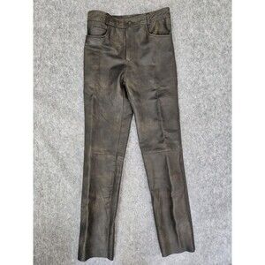 New Jamin Leather Vintage Brown Leather Pants Sz 34 Biker Motorcycle Unhemmed